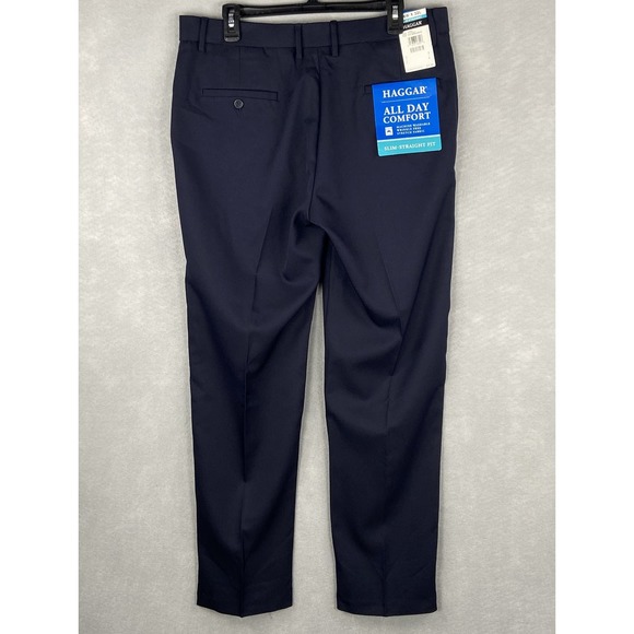 Haggar Men's 36X32 Dress Pant Slim Fit Straight Leg Dark Blue Flex Waistband NEW - Picture 5 of 13